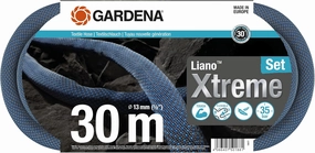 Gardena Liano Xtreme 1/2 inch, 30m set: Extremely robust textile garden hose, for indoor water taps, with PVC inner tube, lightweight, weather-resistant (18477-20)