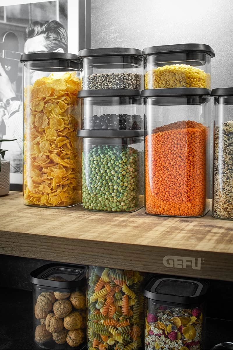 GEFU Storage Jar with Lid Airtight Storage Jar for Food, Glass Storage Container, Dishwasher Safe, 1400 ml Volume