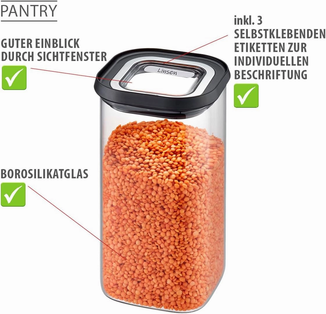 GEFU Storage Jar with Lid Airtight Storage Jar for Food, Glass Storage Container, Dishwasher Safe, 1400 ml Volume