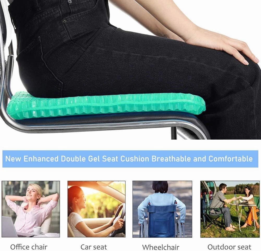 Gel Seat Cushion, Double Thick Egg Gel Cushion for Pressure Pain Relief, Breathable Wheelchair Cushion Chair Pads for Car Seat Office Chair (Green)