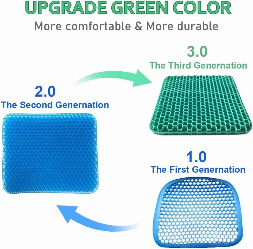 Gel Seat Cushion, Double Thick Egg Gel Cushion for Pressure Pain Relief, Breathable Wheelchair Cushion Chair Pads for Car Seat Office Chair (Green)