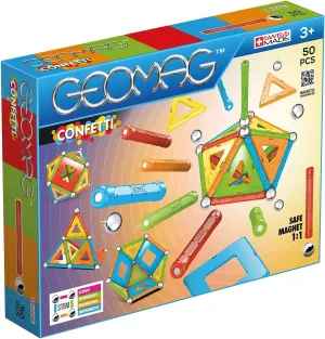 Geomag Magnetic Sticks and Balls Building Set, Magnet Toys for STEM, Creative, Educational Construction Play, Swiss-Made Innovation, Confetti 50 Piece Age 3 , Light Blue, Orange, Green, Red, Yellow