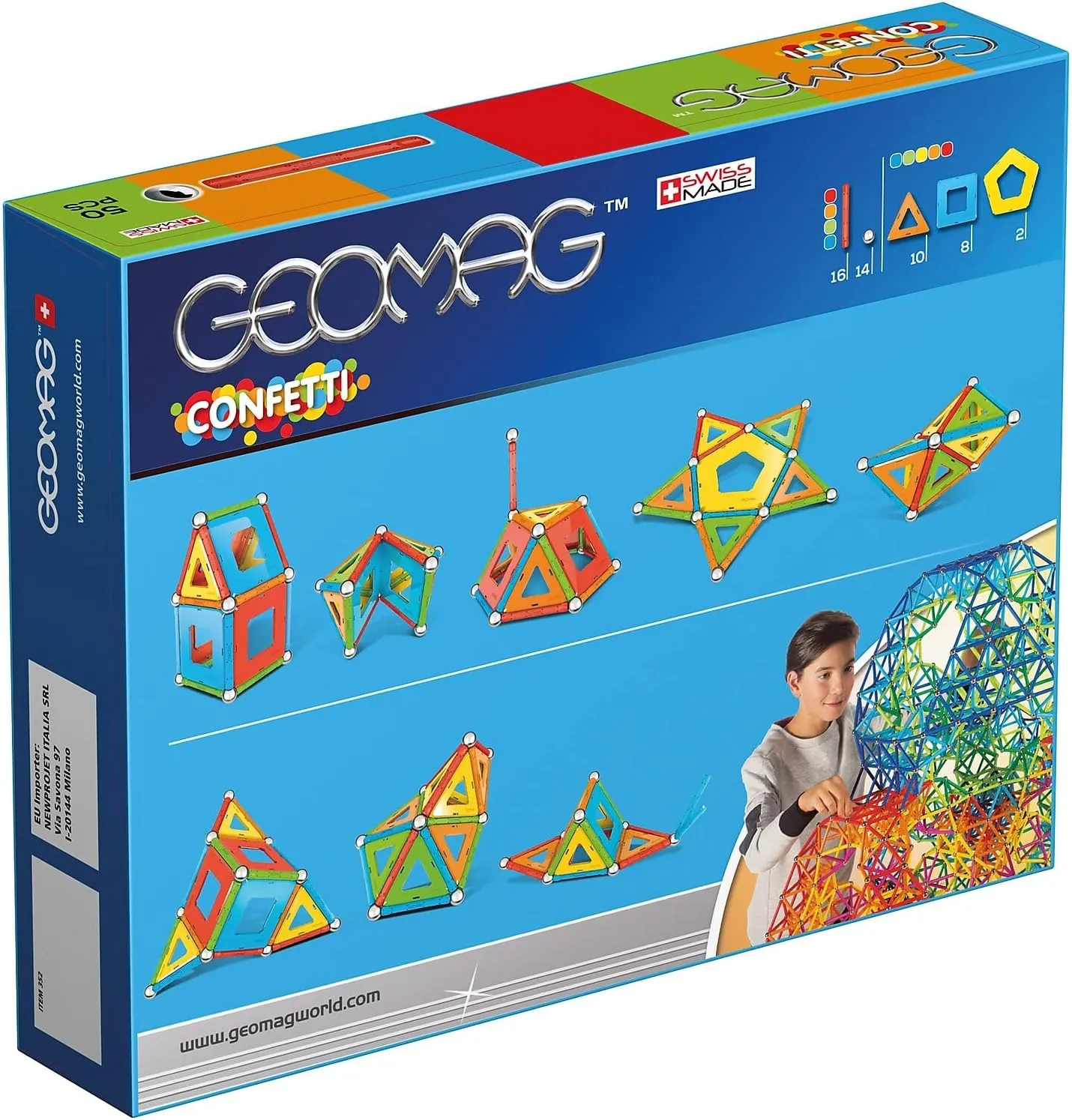 Geomag Magnetic Sticks and Balls Building Set, Magnet Toys for STEM, Creative, Educational Construction Play, Swiss-Made Innovation, Confetti 50 Piece Age 3 , Light Blue, Orange, Green, Red, Yellow