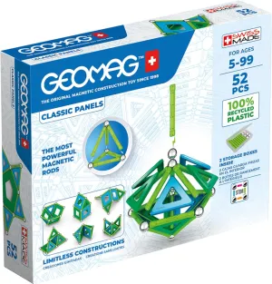 Geomag Magnetic Toys Classic Tiles 52-Piece Building Set for Kids Ages 5-99 | Swiss-Made STEM & STEAM Authenticated Educational Toy Made from 100% Recycled Plastic | Creative Learning Play