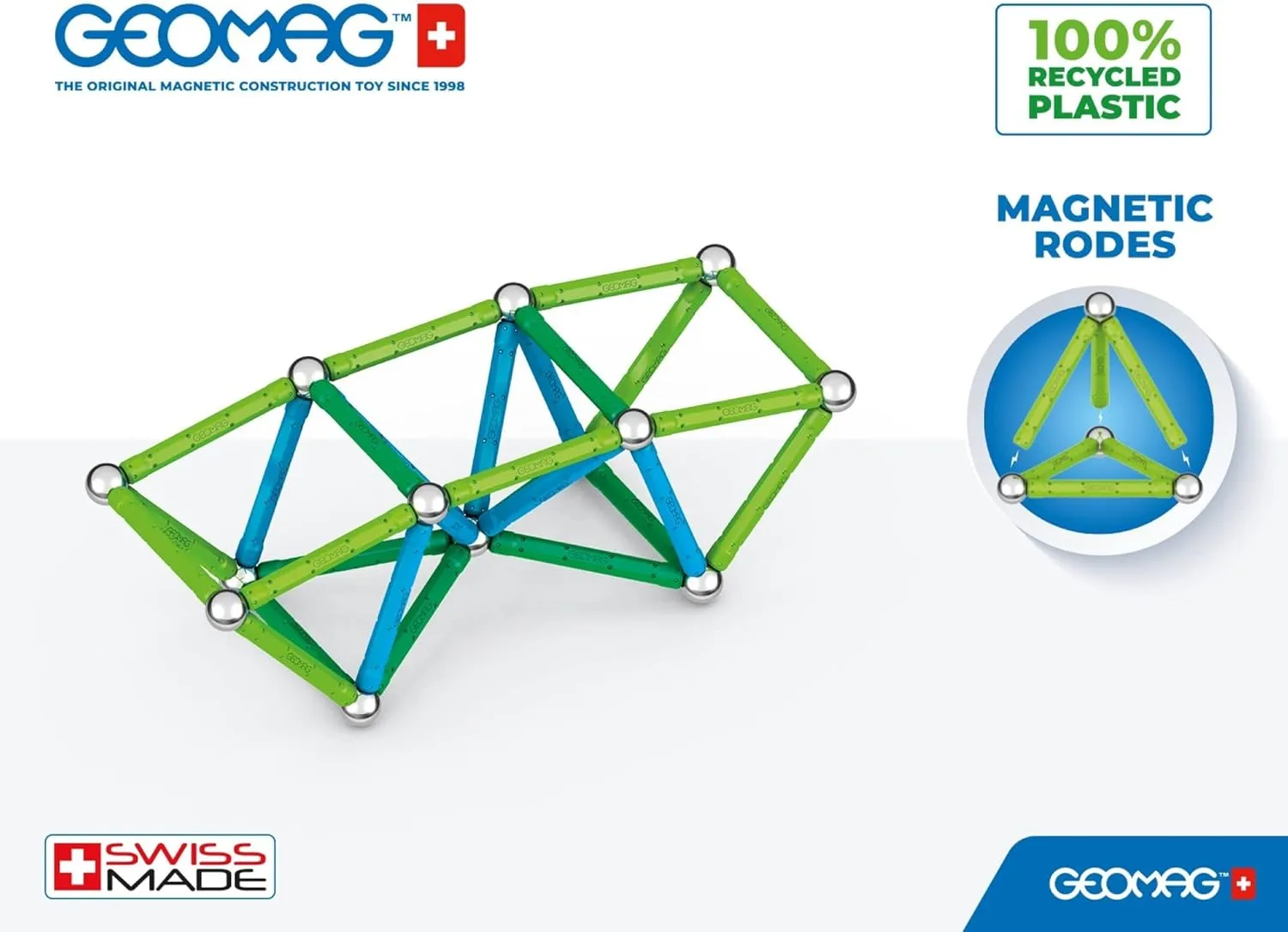 Geomag Magnetic Toys Classics 60-Piece Building Set for Kids Ages 3-99 | Swiss-Made STEM & STEAM Authenticated Educational Toy Made from 100% Recycled Plastic | Creative Learning Play