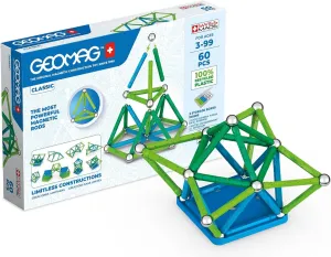 Geomag Magnetic Toys Classics 60-Piece Building Set for Kids Ages 3-99 | Swiss-Made STEM & STEAM Authenticated Educational Toy Made from 100% Recycled Plastic | Creative Learning Play