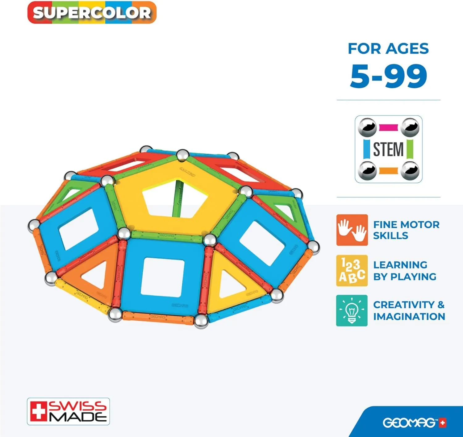 Geomag Magnetic Toys Supecolor Tiles 78-Piece Building Set for Kids Ages 5-99 | Swiss-Made STEM & STEAM Authenticated Educational Toy Made from 100% Recycled Plastic | Creative Learning Play