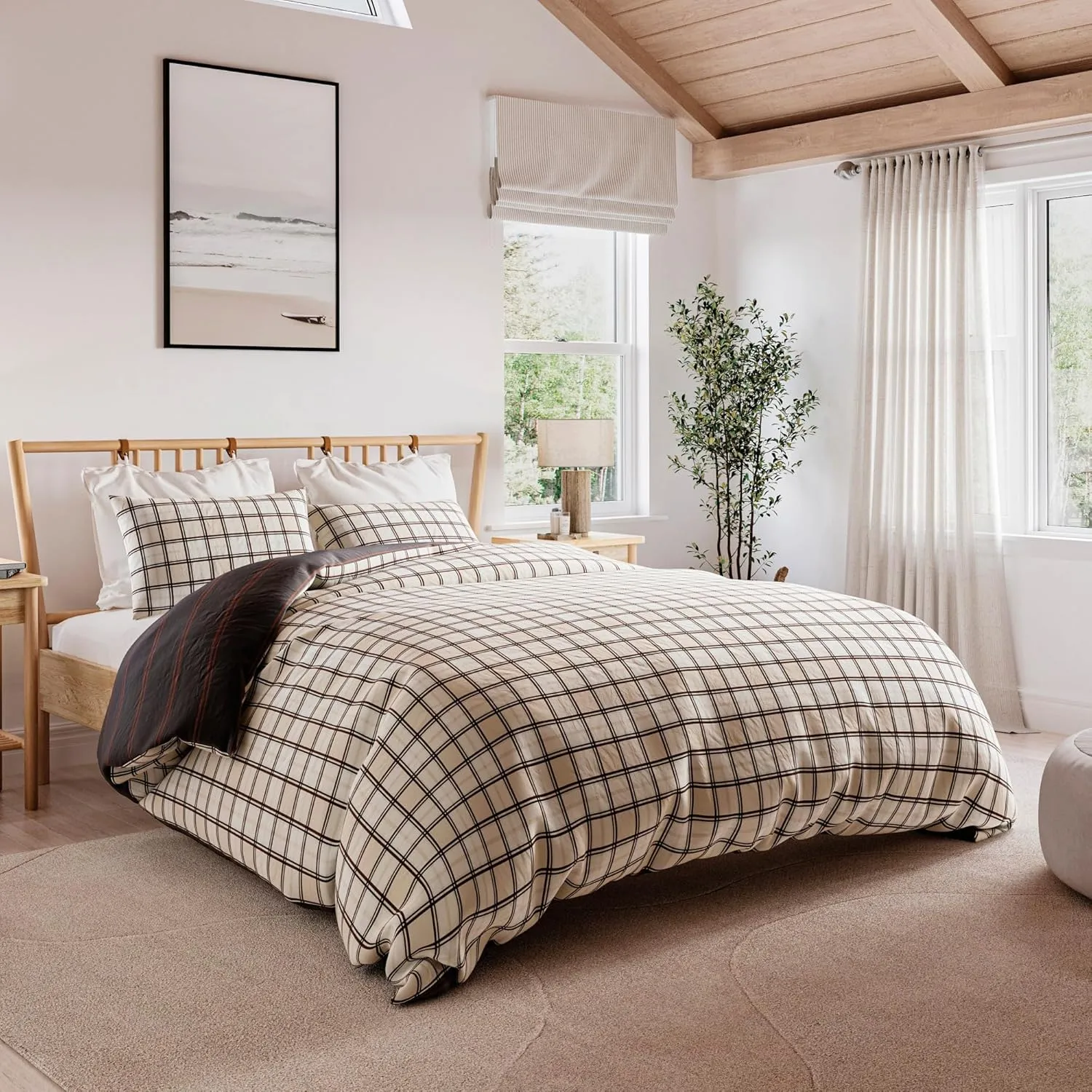 G.H. Bass & Co. Colden Plaid 3-Piece Comforter Bedding Set, Full/Queen, Natural
