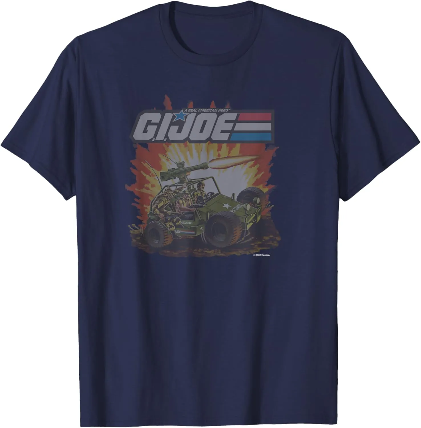 G.I. Joe Unisex-Adults T-Shirt, Blue, Small, Classic Fit, Short Sleeve, Graphic, Crew Neck, Vintage Vehicle Action Poster