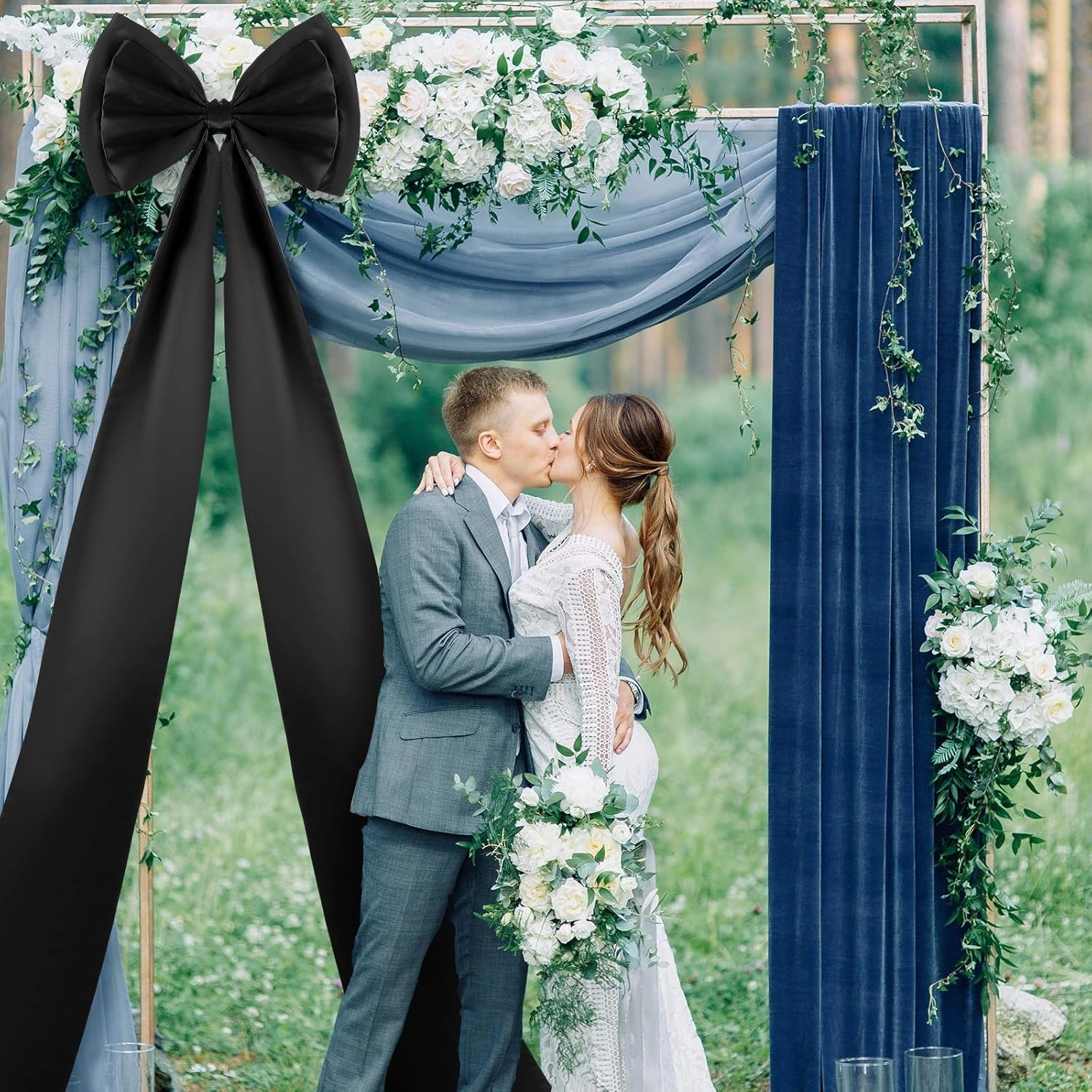Giant Bow Decoration, Big Bows for Backdrop 75x18 Inch,Bow Themed Room Decor,Large Satin Decorative Bows for Wedding Engagement Bachelorette Baby Shower Bridal Christmas(Black,Satin)