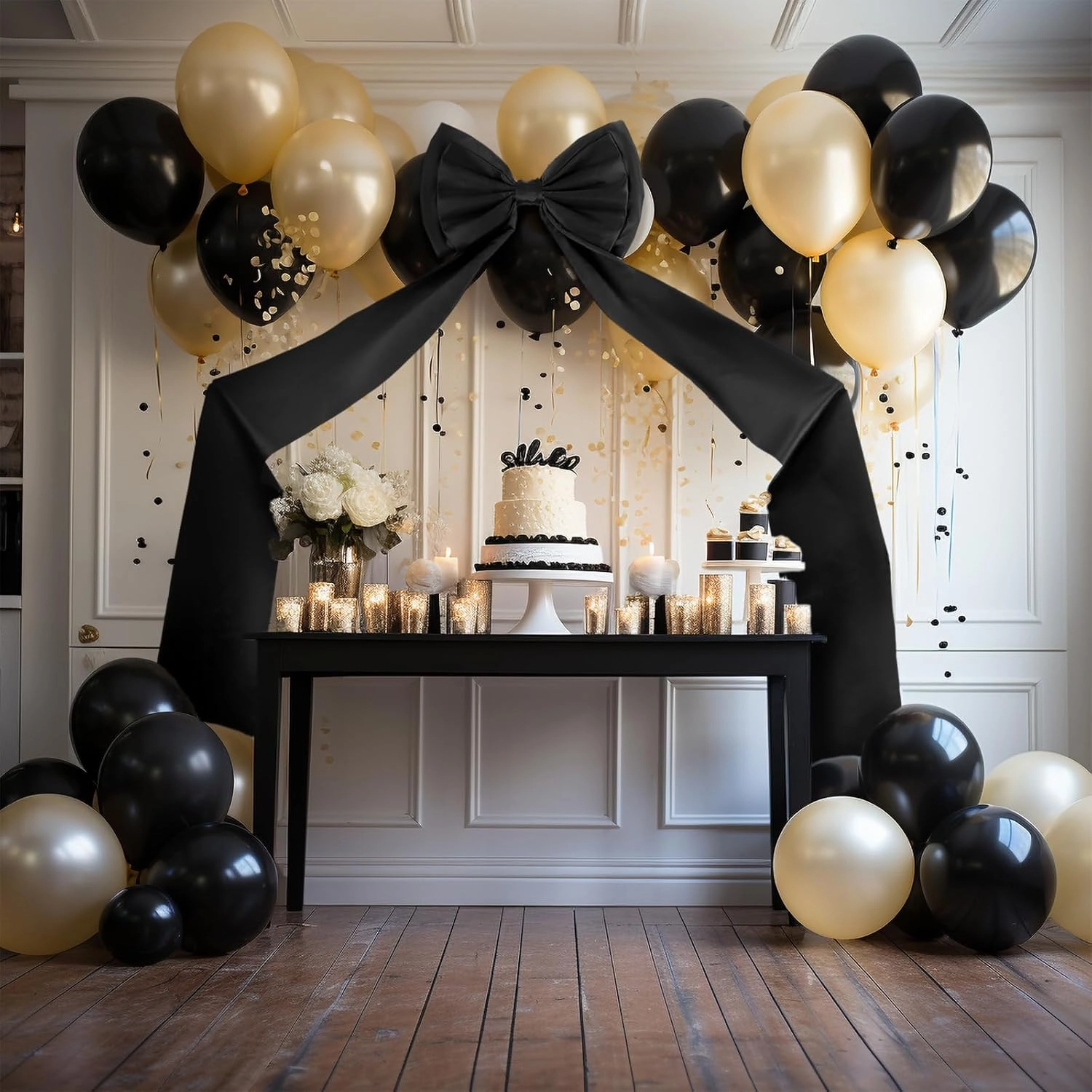 Giant Bow Decoration, Big Bows for Backdrop 75x18 Inch,Bow Themed Room Decor,Large Satin Decorative Bows for Wedding Engagement Bachelorette Baby Shower Bridal Christmas(Black,Satin)