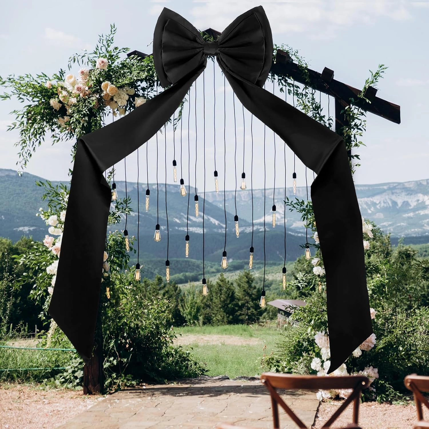 Giant Bow Decoration, Big Bows for Backdrop 75x18 Inch,Bow Themed Room Decor,Large Satin Decorative Bows for Wedding Engagement Bachelorette Baby Shower Bridal Christmas(Black,Satin)