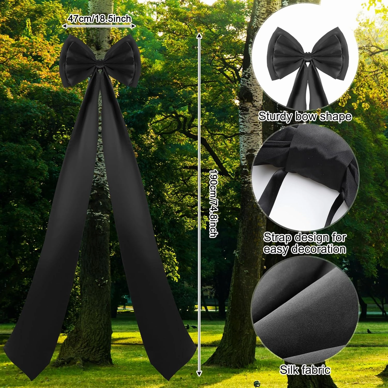Giant Bow Decoration, Big Bows for Backdrop 75x18 Inch,Bow Themed Room Decor,Large Satin Decorative Bows for Wedding Engagement Bachelorette Baby Shower Bridal Christmas(Black,Satin)