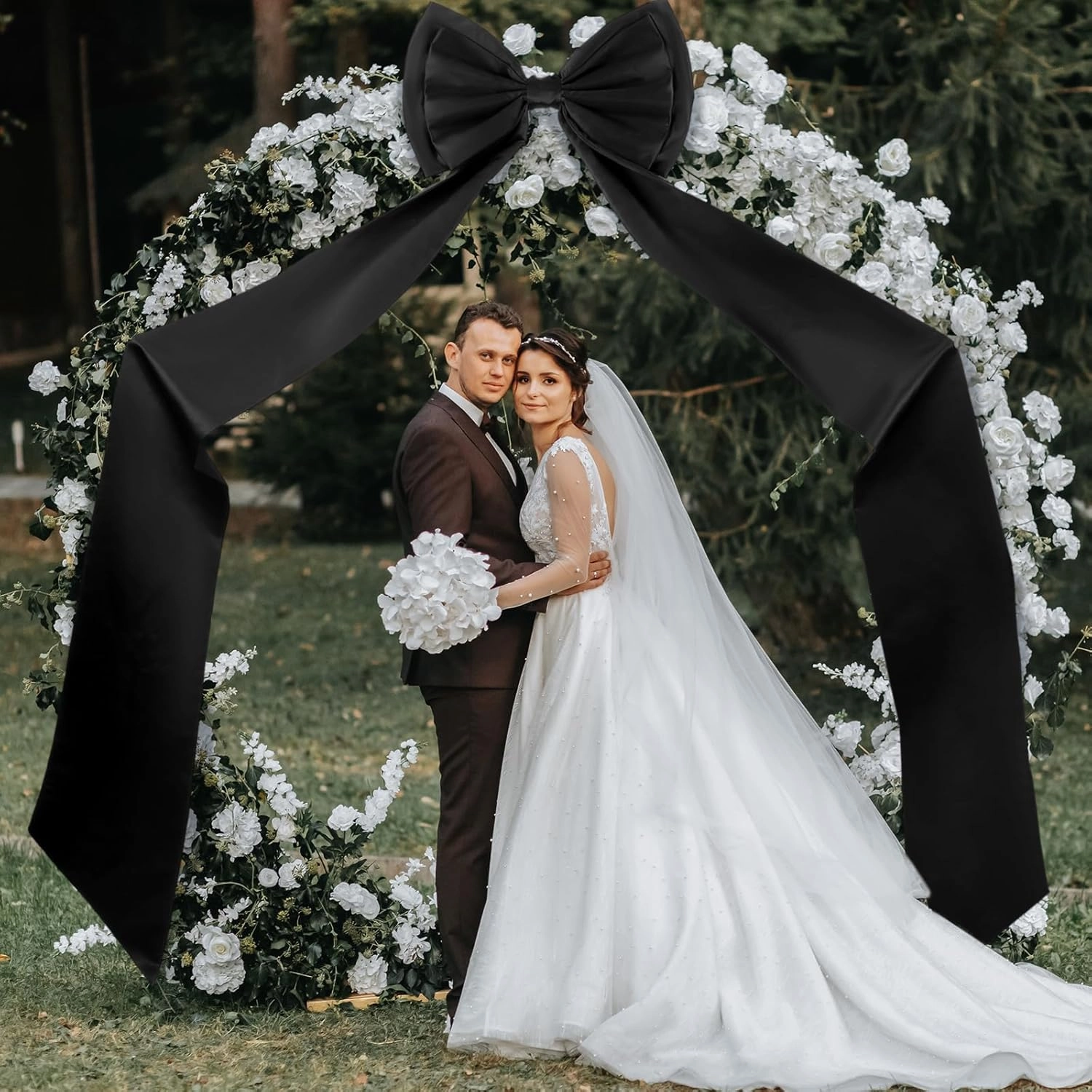 Giant Bow Decoration, Big Bows for Backdrop 75x18 Inch,Bow Themed Room Decor,Large Satin Decorative Bows for Wedding Engagement Bachelorette Baby Shower Bridal Christmas(Black,Satin)