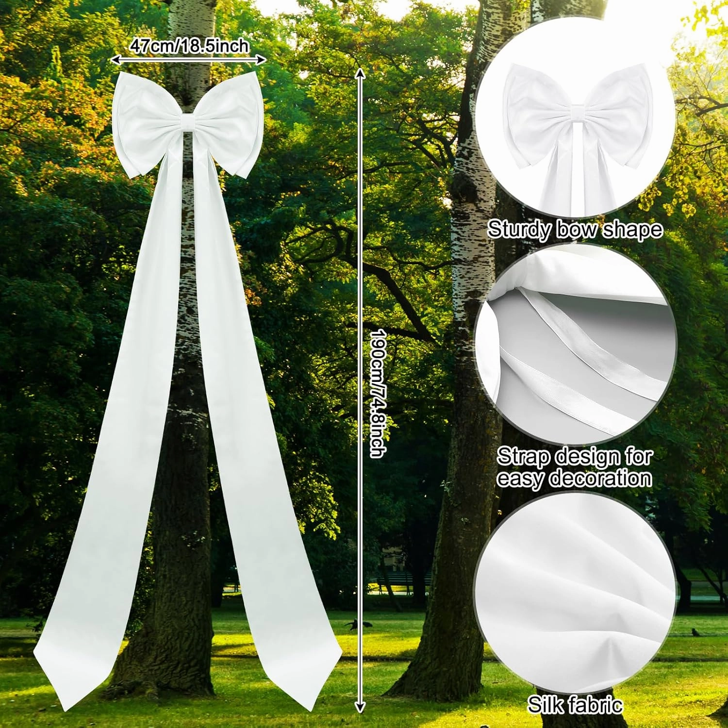 Giant Bow Decoration, Big Bows for Backdrop 75x18 Inch,Bow Themed Room Decor,Large Satin Decorative Bows for Wedding Engagement Bachelorette Baby Shower Bridal Christmas(White,Satin)
