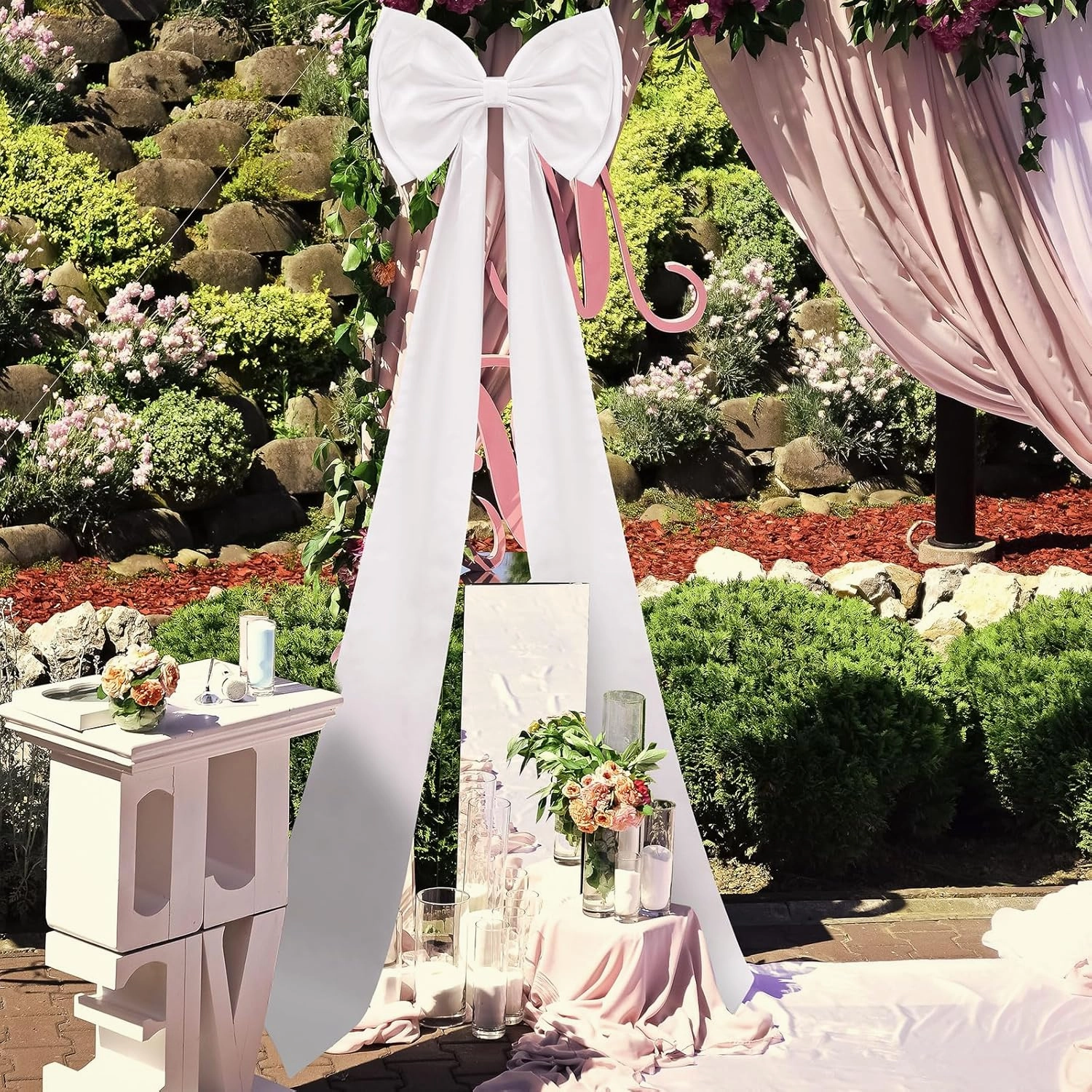 Giant Bow Decoration, Big Bows for Backdrop 75x18 Inch,Bow Themed Room Decor,Large Satin Decorative Bows for Wedding Engagement Bachelorette Baby Shower Bridal Christmas(White,Satin)