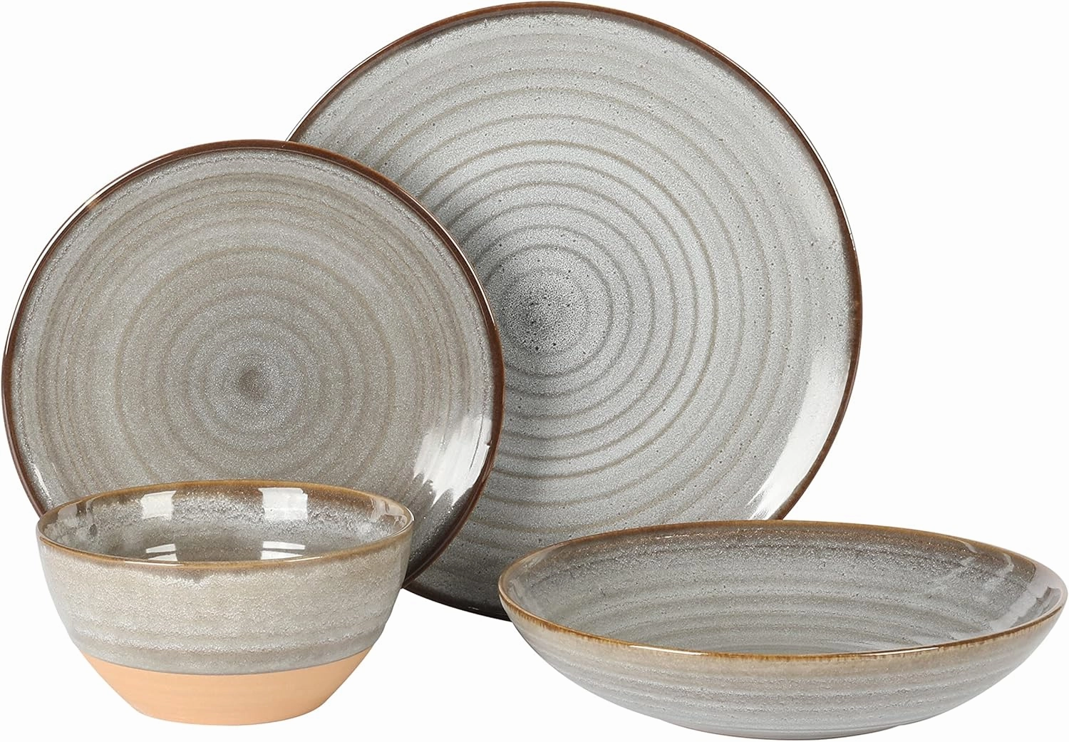 Gibson Elite Dreamweaver Double Bowl Terracotta Reactive Dinnerware Set - Grey, Service for 4 (16pcs)