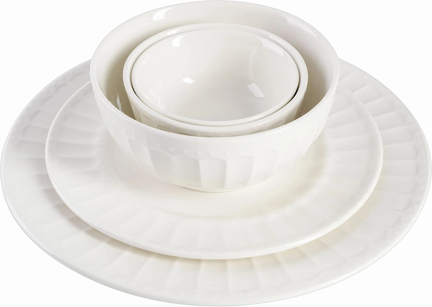 Gibson Home Zen Buffet Porcelain Dinnerware Set, Service for 8 (40pcs), White (Embossed)