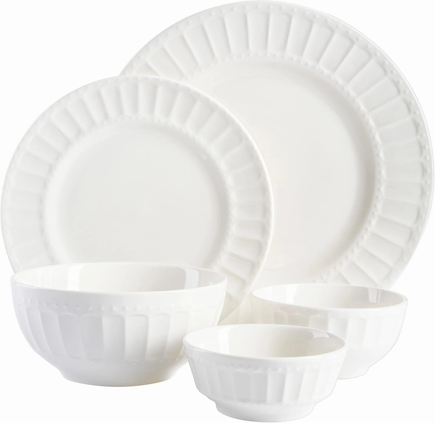 Gibson Home Zen Buffet Porcelain Dinnerware Set, Service for 8 (40pcs), White (Embossed)