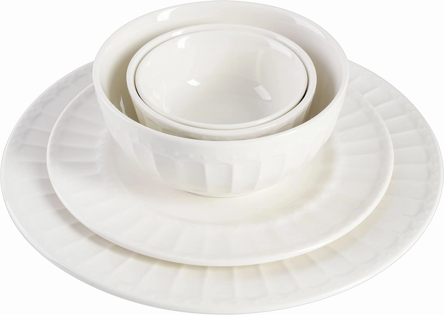 Gibson Home Zen Buffet Porcelain Dinnerware Set, Service for 8 (40pcs), White (Embossed)