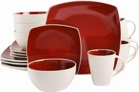 Gibson Soho Lounge Square Reactive Glaze Stoneware Dinnerware Set, Service for 4 (16pc), Red/White
