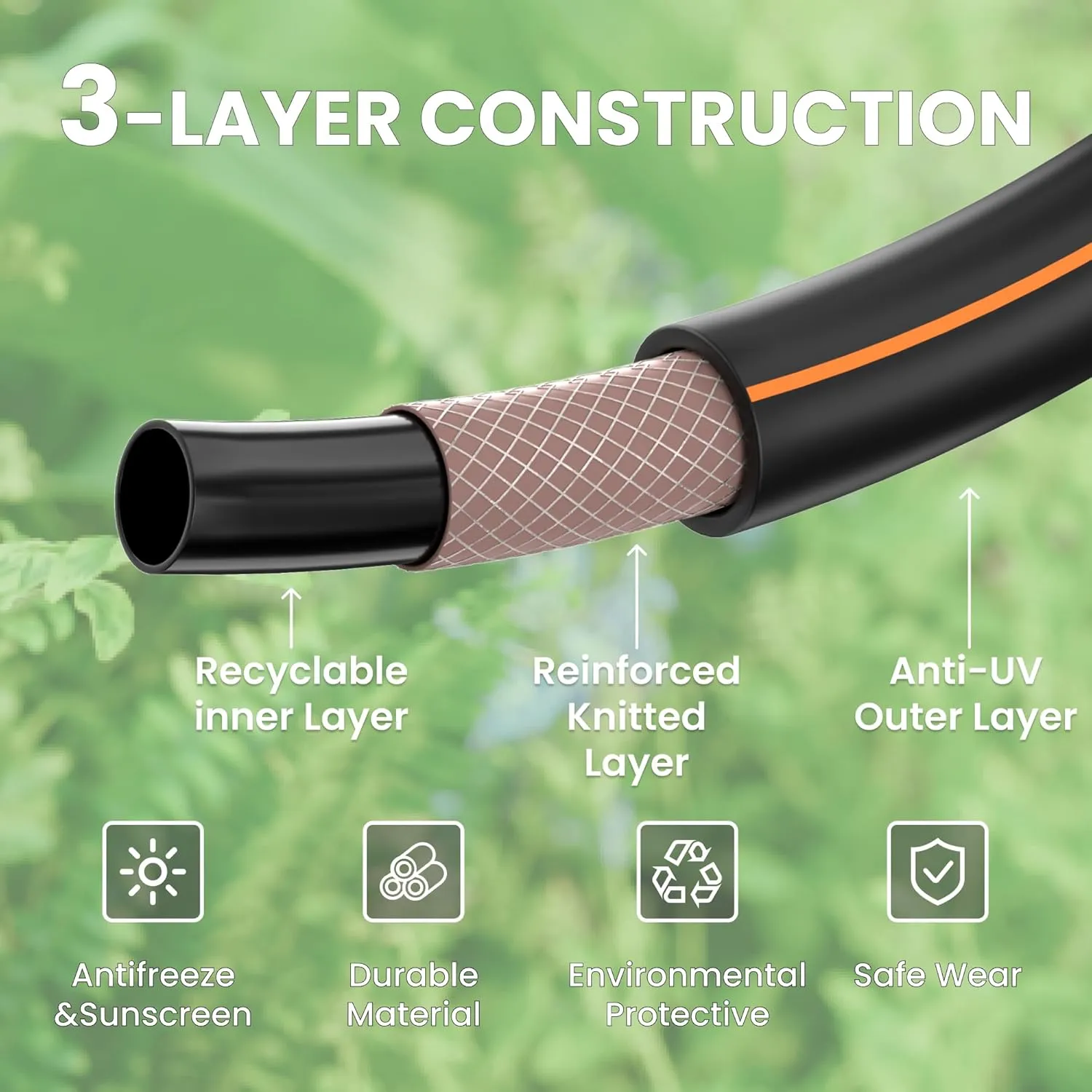 Giraffe Tools Garden Hose 100ft x 5/8", Water Hose Heavy Duty, Flexible, Lightweight Hybrid Hose with Swivel Handle, Male to Female Fittings, Burst 600 PSI