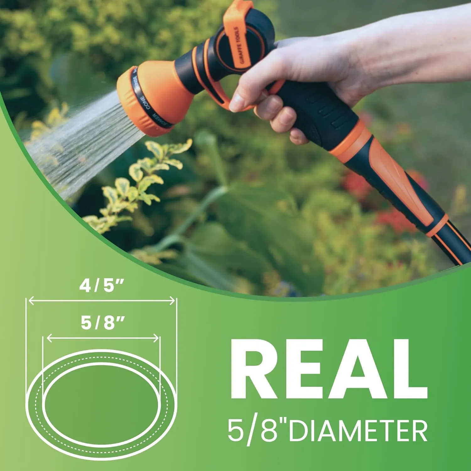 Giraffe Tools Garden Hose 100ft x 5/8", Water Hose Heavy Duty, Flexible, Lightweight Hybrid Hose with Swivel Handle, Male to Female Fittings, Burst 600 PSI