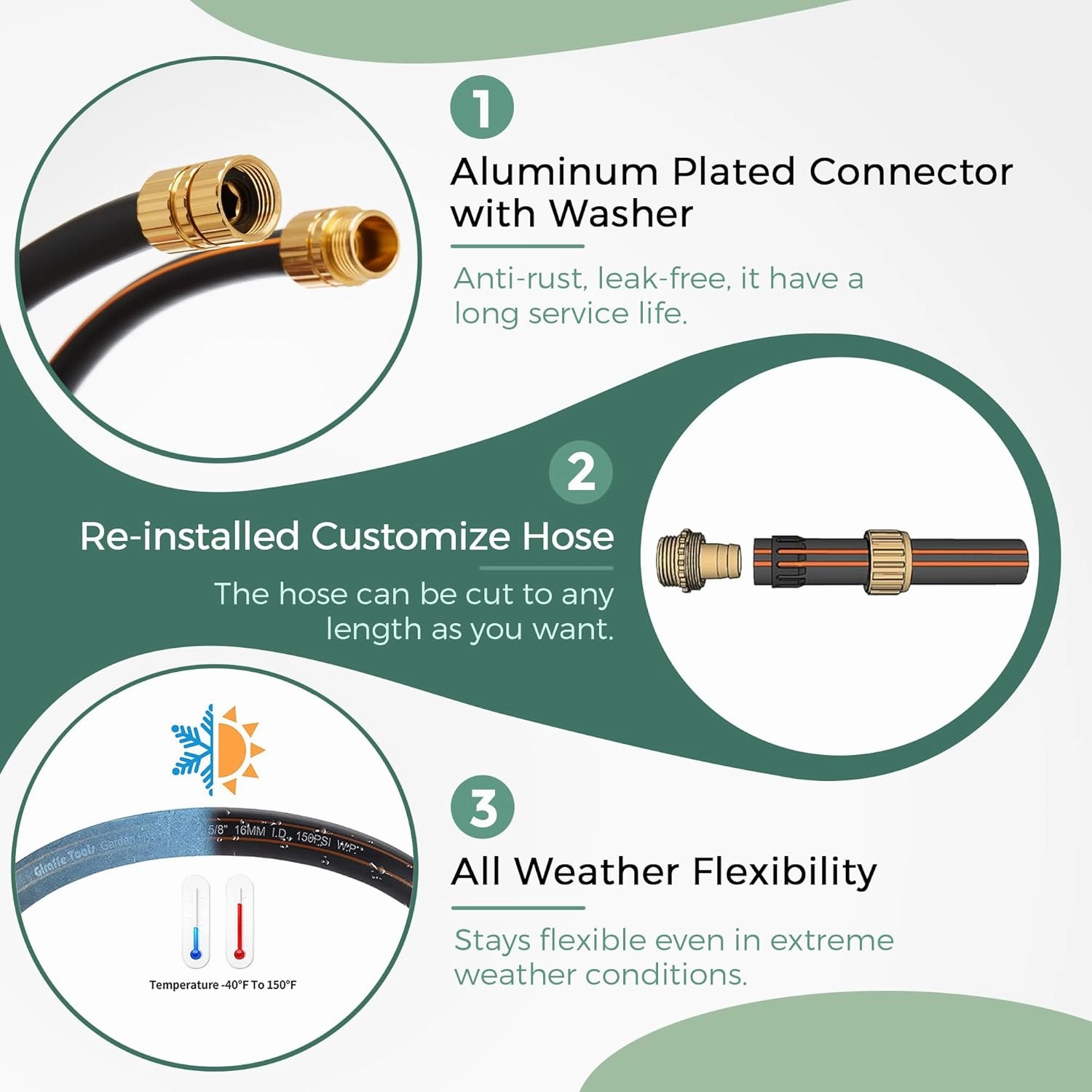 Giraffe Hybrid Garden Hose 5/8" x 75ft, Custom Length, NO Kink, Flexible, Leakproof Hose with Male to Female Fittings, 600 Burst PSI