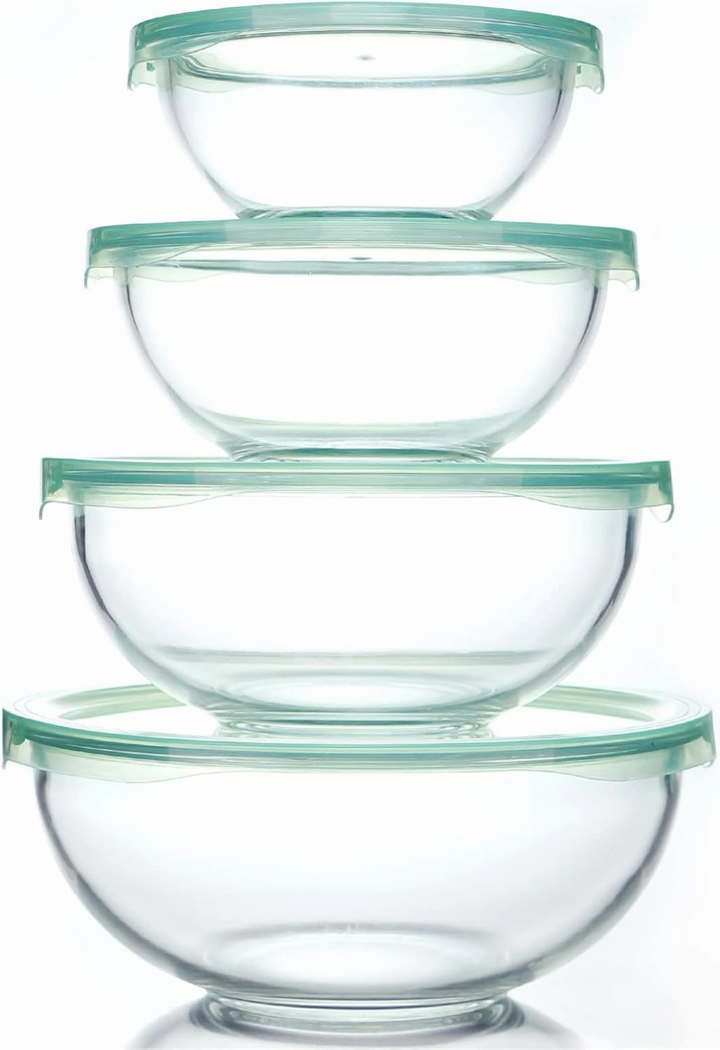 Glass Mixing Bowl with Lids Set of 4,(1,1.5,2.5,3.7)Large Salad Bowl,Space-Saving Stacking Bowl for Kitchen Food Storage,Glass bowl for Cooking,Baking