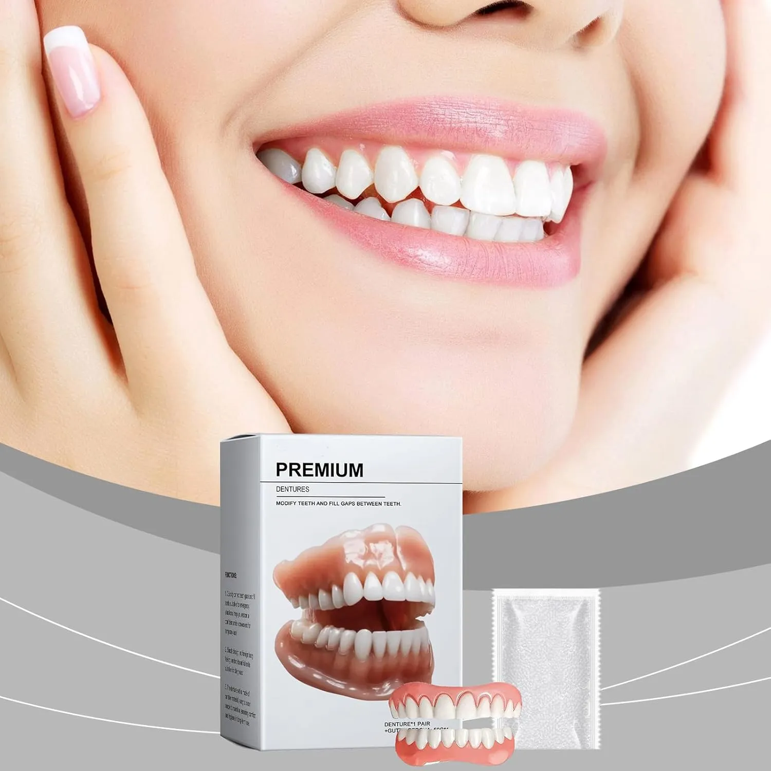 Glidewellpd Premium Denture, Advanced Full Denture Set, Smileasego Premium Dentures, Silicone Reline Denture Set (2 Pcs)