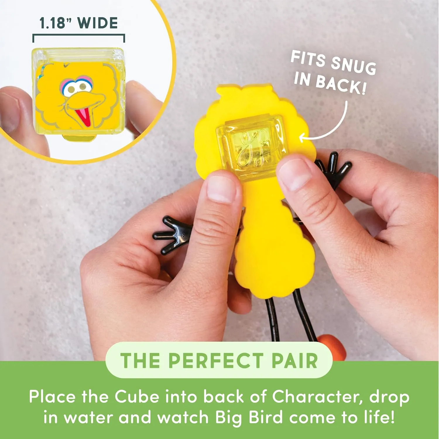 Glo Pals x Sesame Street Water-Activated Bath Toy with 6 Reusable Light-Up Cubes for Sensory Play (Big Bird, Cubes with Character)