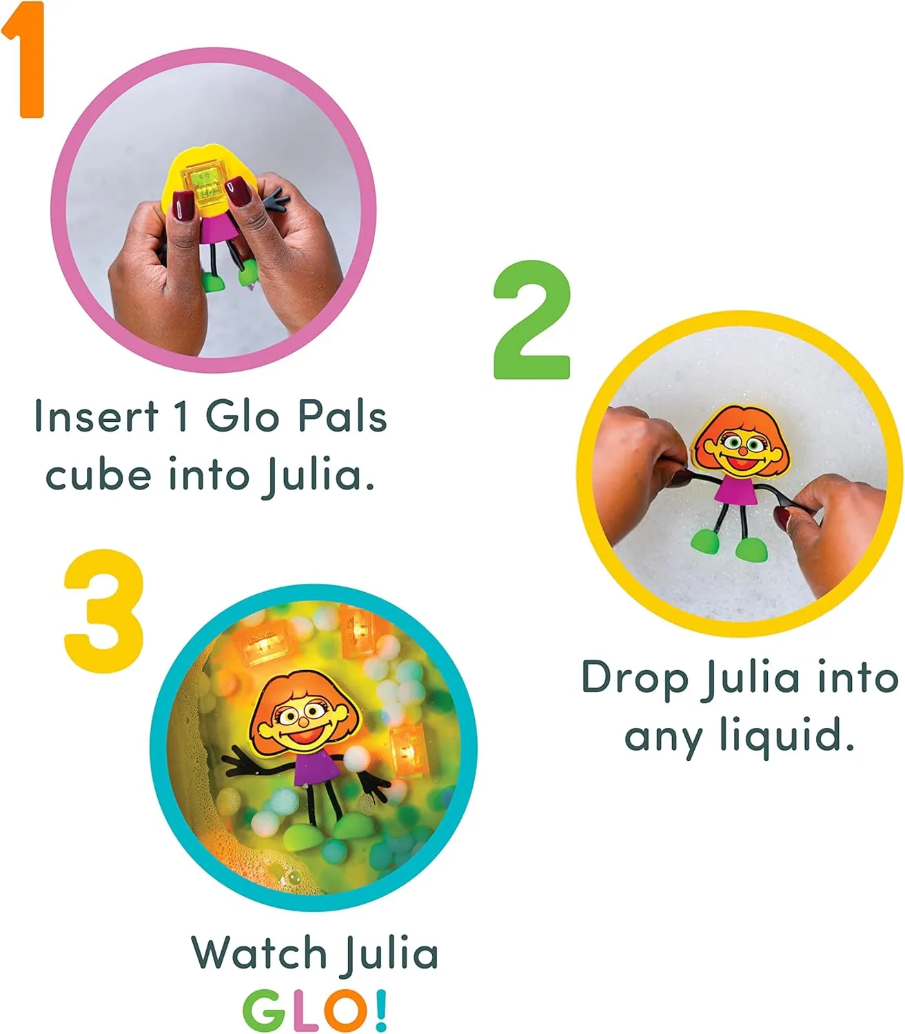 Glo Pals x Sesame Street Water-Activated Light-Up Cubes for Sensory Play (Julia - Cubes with Character)