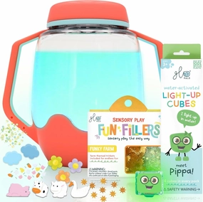 Glo Pals Sensory Play Pack Bundle with Sensory Play Jar, Light-Up Cubes, & Fun Fillers (Barnyard Blast)