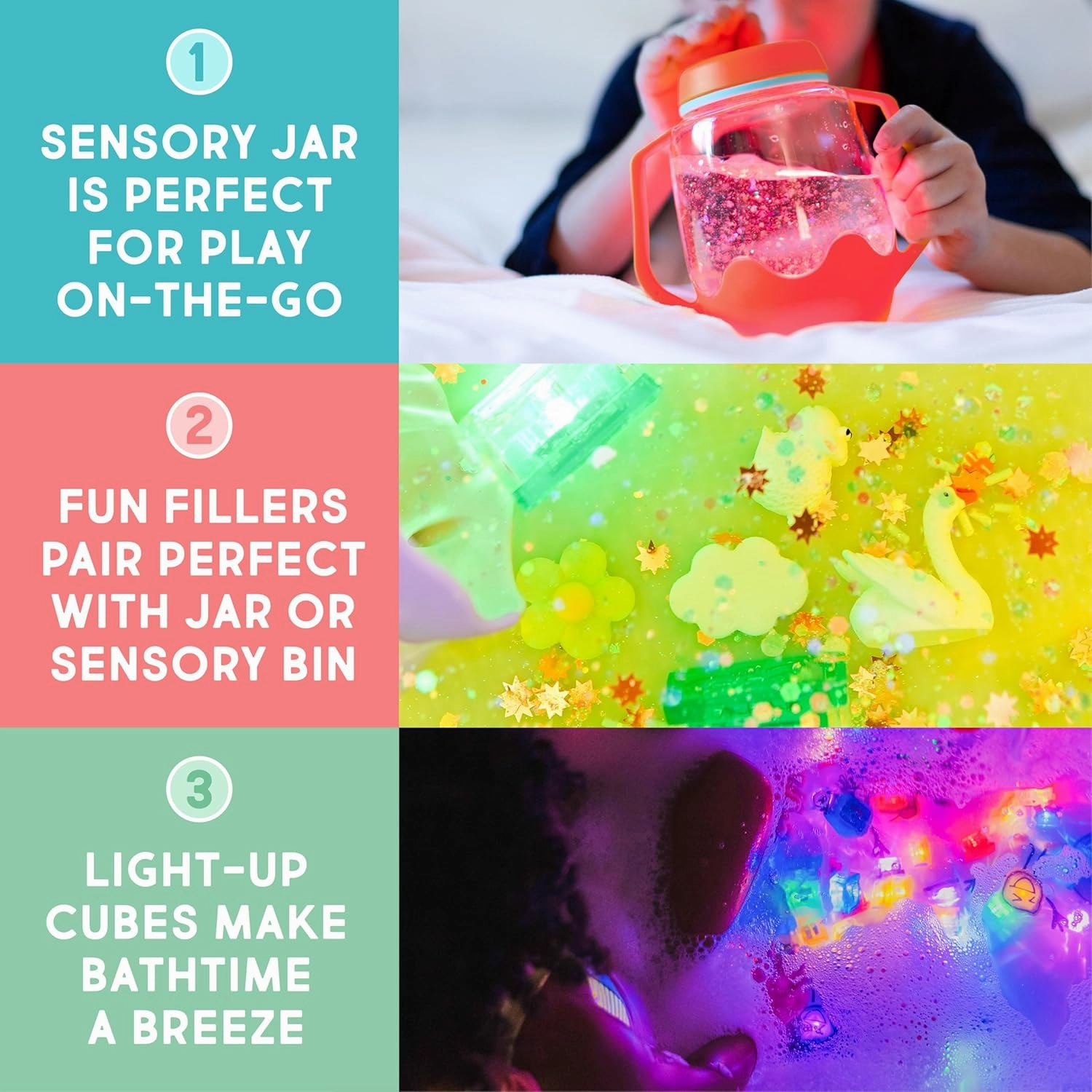 Glo Pals Sensory Play Pack Bundle with Sensory Play Jar, Light-Up Cubes, & Fun Fillers (Barnyard Blast)
