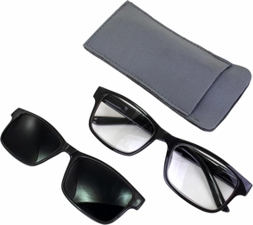 Global Vision Reading Glasses  2.25 Magnification Gray Frame w/Clear Lens & Matching Polarized Clip-On Shades