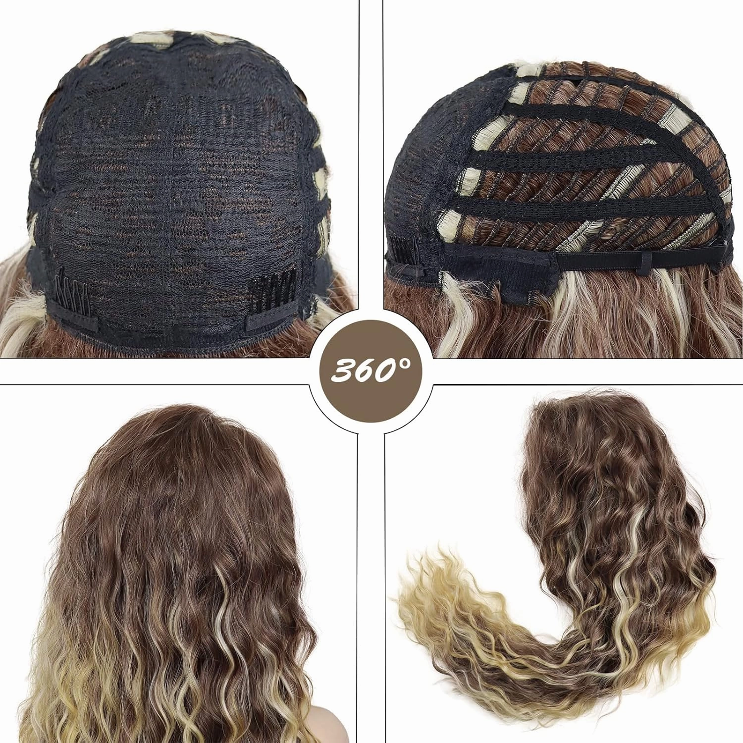 GNIMEGIL 26 inch Long Curly Wigs for Women Synthetic Hair Brown Mixed Blonde Wig with Highlights Mixed Color Wig Soft Natural Wave Wigs for Daily Carnival Party Halloween Costume 80s Cosplay