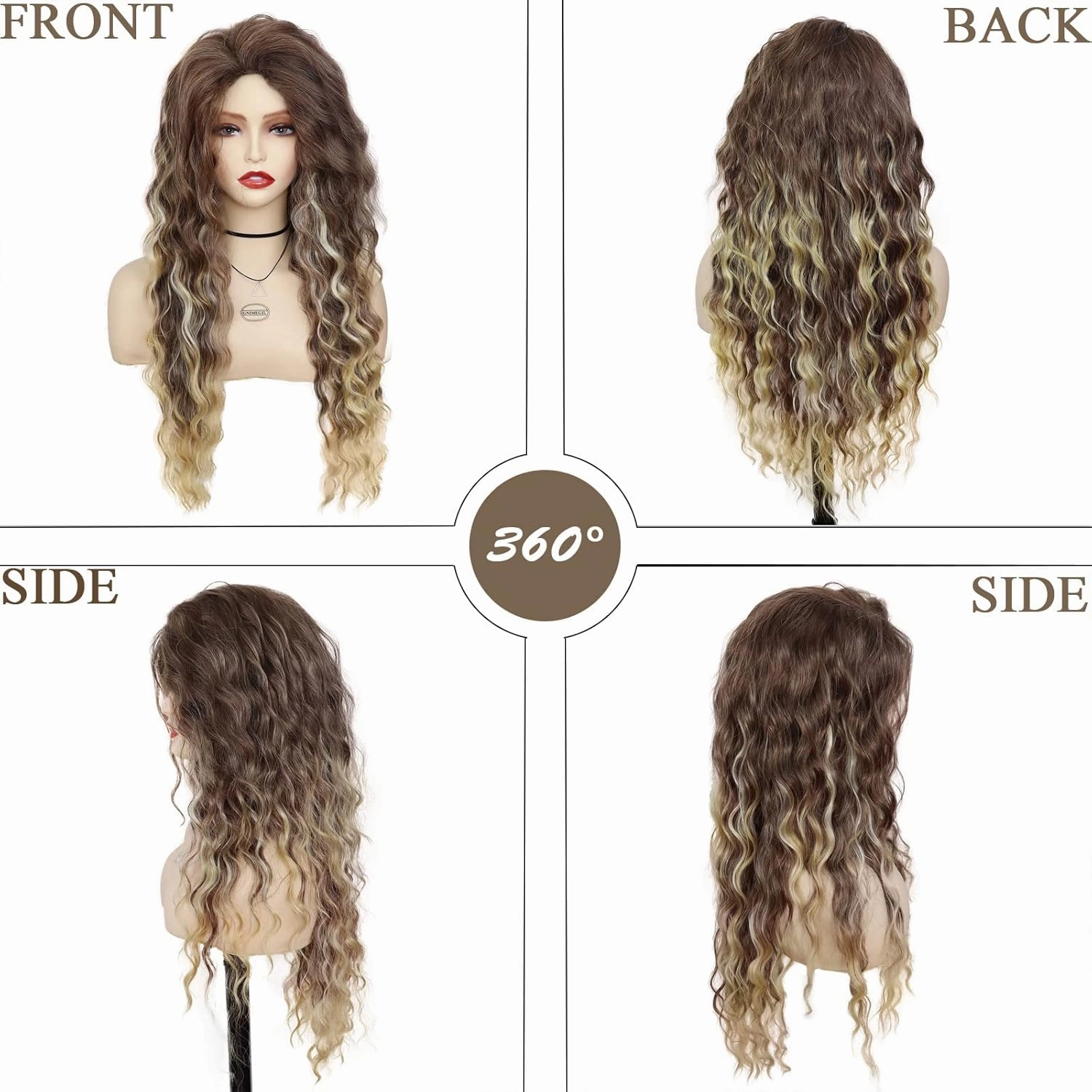 GNIMEGIL 26 inch Long Curly Wigs for Women Synthetic Hair Brown Mixed Blonde Wig with Highlights Mixed Color Wig Soft Natural Wave Wigs for Daily Carnival Party Halloween Costume 80s Cosplay