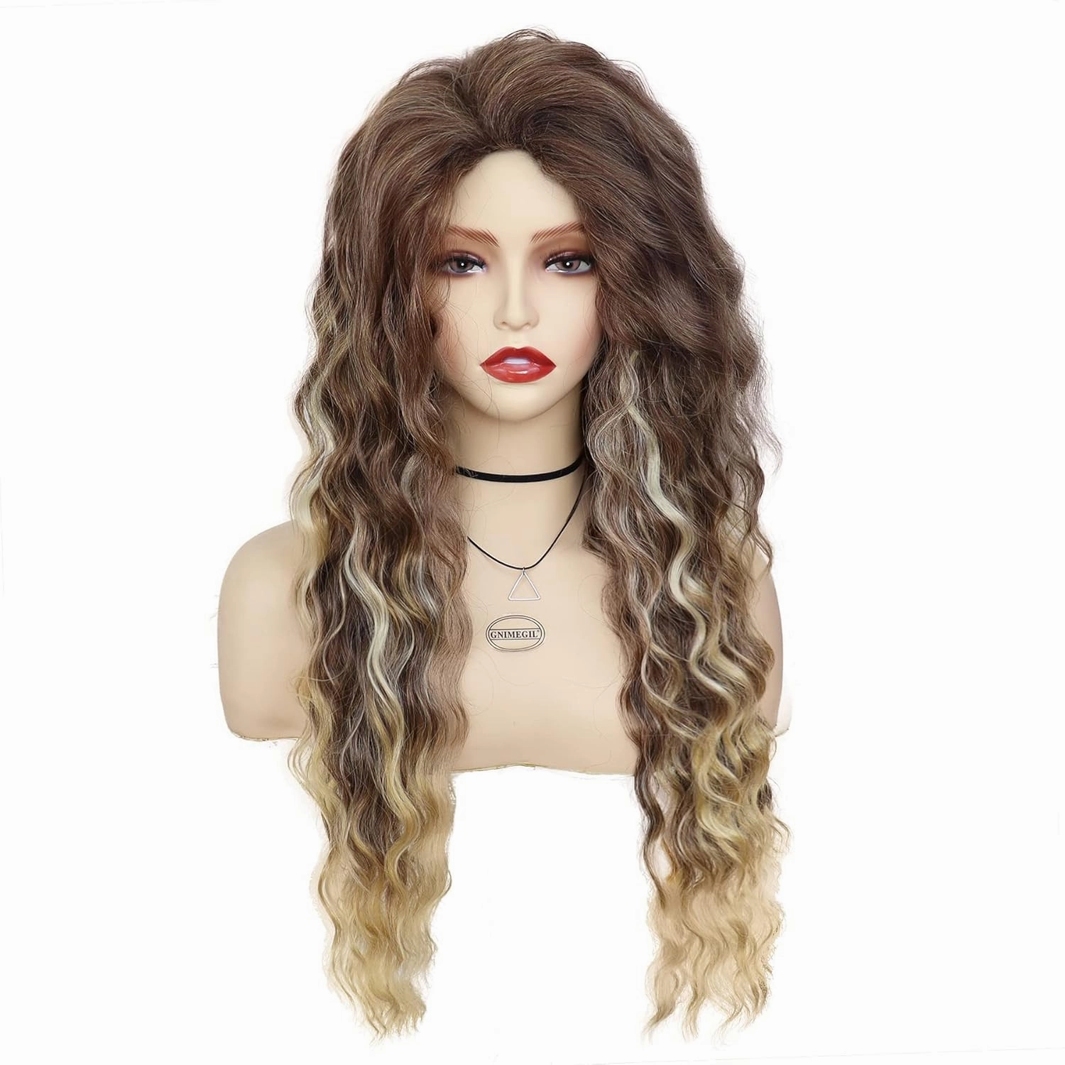 GNIMEGIL 26 inch Long Curly Wigs for Women Synthetic Hair Brown Mixed Blonde Wig with Highlights Mixed Color Wig Soft Natural Wave Wigs for Daily Carnival Party Halloween Costume 80s Cosplay