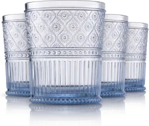 Godinger Whiskey Glasses, Acrylic Drinking Glasses Set, Elegant Lowball Plastic Cups, Rocks Glasses, Glasses Drinking Set, Vintage Romantic Decor - 11oz, Set of 4, Blue