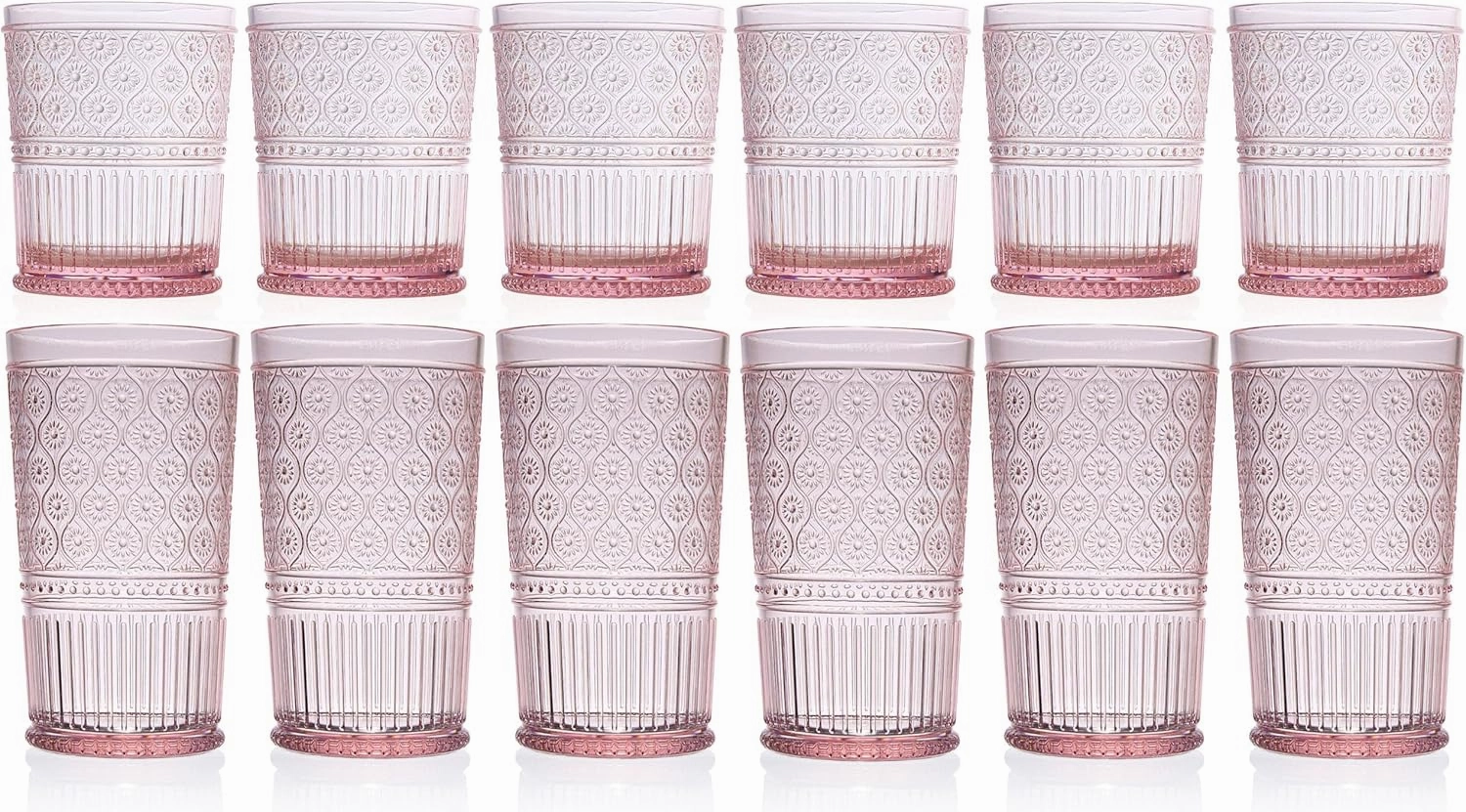 Godinger Drinking Glasses, Acrylic Kitchen, Cocktail Glasses, Elegant Plastic Cups, Whiskey, Water, 6 Tall & Short Glasses - Blush - Set of 12