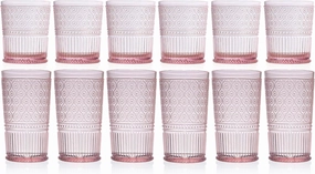 Godinger Drinking Glasses, Acrylic Kitchen, Cocktail Glasses, Elegant Plastic Cups, Whiskey, Water, 6 Tall & Short Glasses - Blush - Set of 12