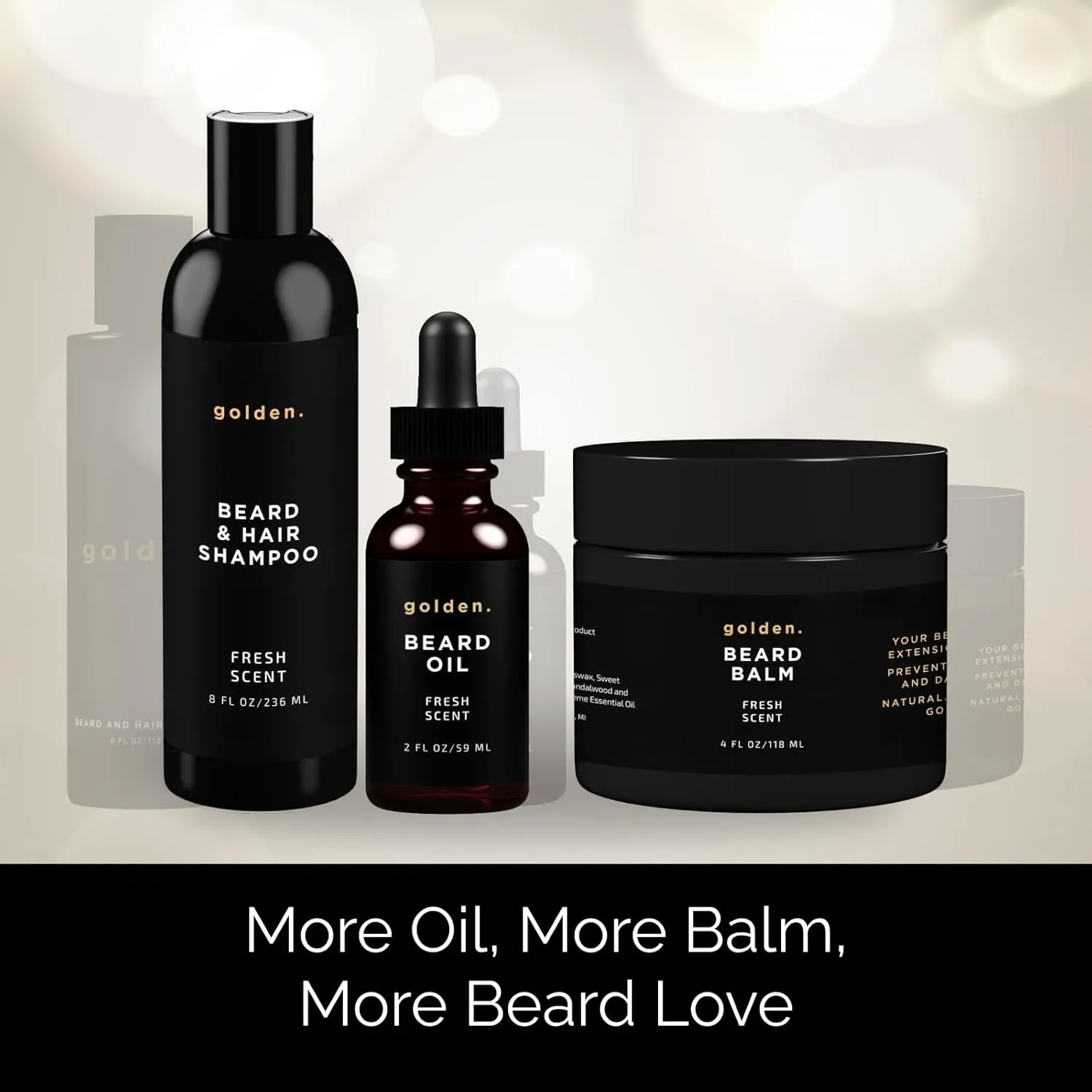 Golden Grooming Co. Everyday Beard Bundle – Complete Beard Care Set | Includes Beard Oil, Balm & Shampoo (XL, Fresh Scent)