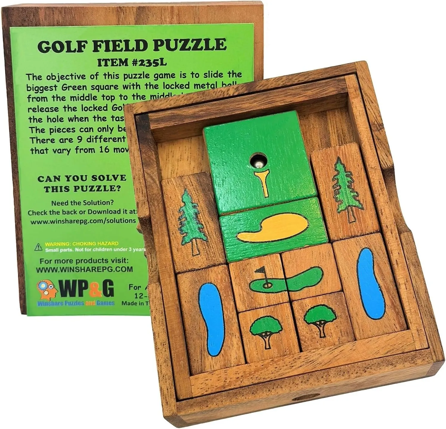 Golf Field Wooden Sliding Block Klotski Brain Teaser Puzzle Gift Idea for Golfers -Travel Game