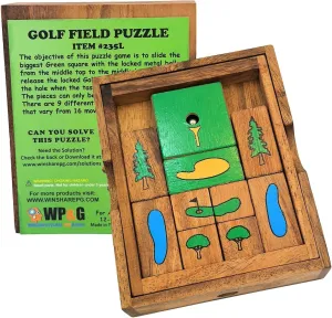 Golf Field Wooden Sliding Block Klotski Brain Teaser Puzzle Gift Idea for Golfers -Travel Game