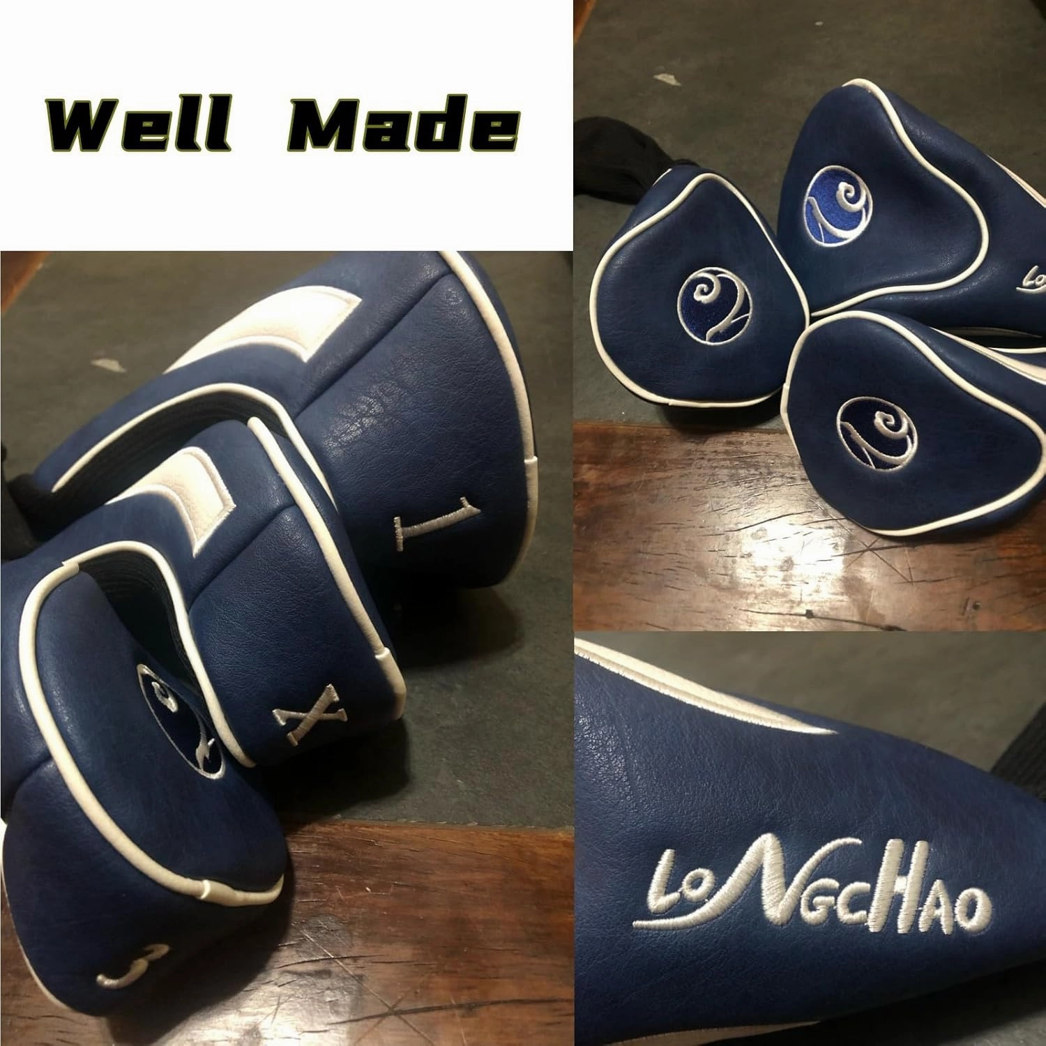 Golf Head Covers 3pcs Set, Driver Fairway Wood Headcovers, Vintage PU Headcovers for Golf Club