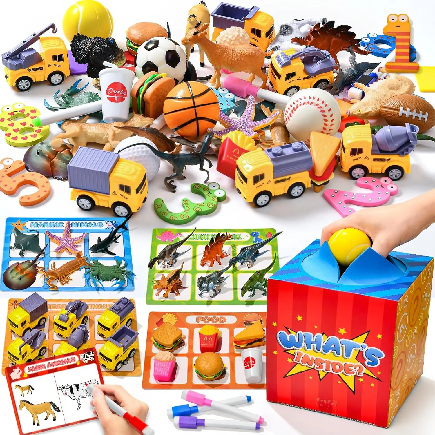 Golray Montessori Sorting Toys for Toddlers Matching Game, 70pcs Animal Vehicle Food Ball & Mystery Box & Paint, Preschool Learning Activities Educational Gift Speech Therapy Toys for 3 4 5 Years Old