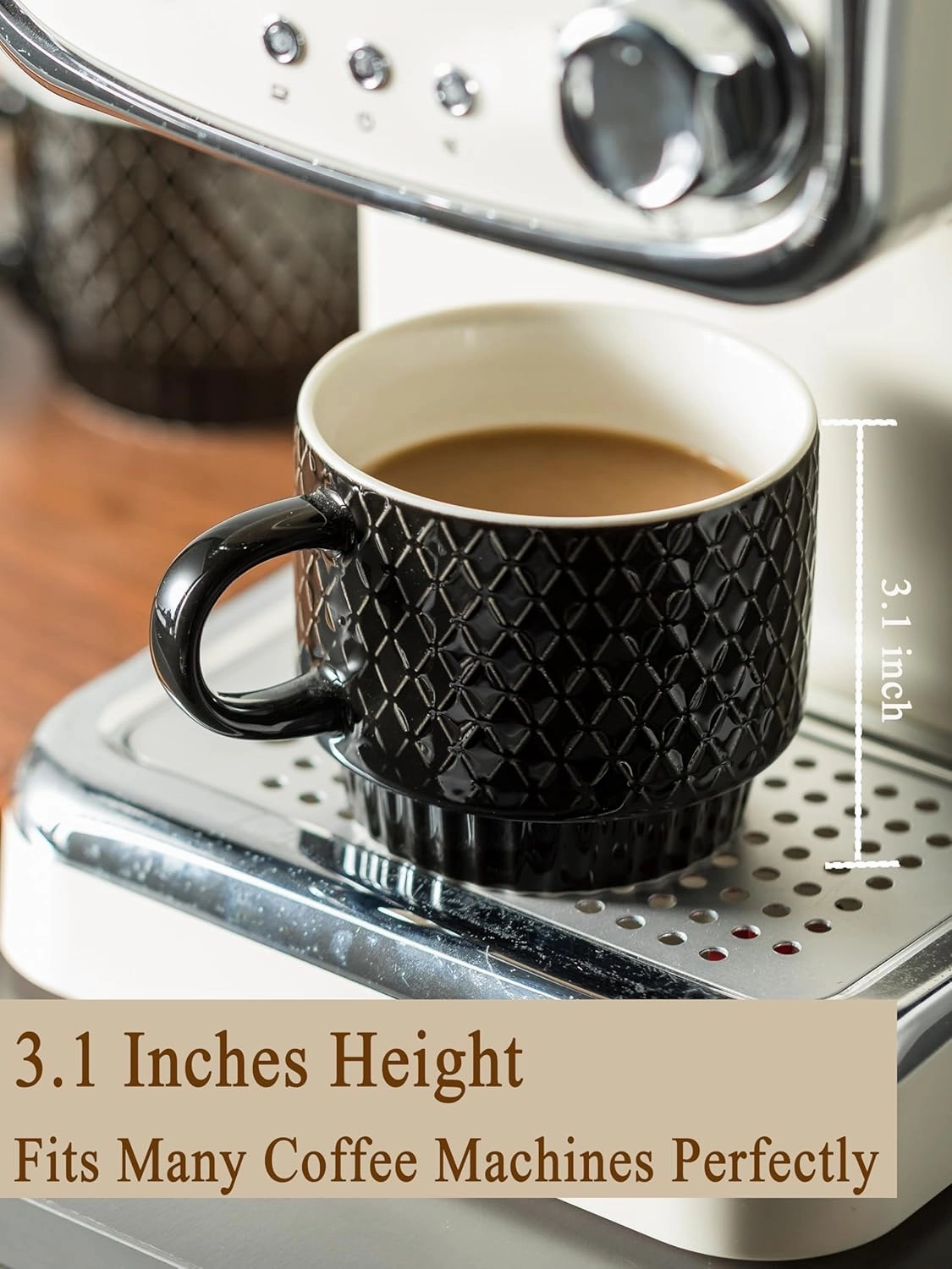 Gomakren Coffee Mugs Set of 4, 13 Ounce Stackable Coffee Mug Set with Stand, Stoneware Coffee Cup with Spoon for Coffee, Milk, Tea, Cocoa, Black