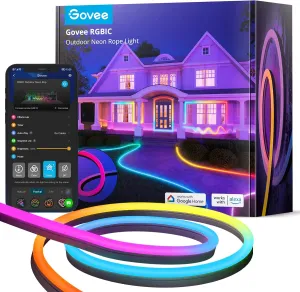 Govee Outdoor Neon Rope Lights, 32.8ft RGBIC IP67 Waterproof Patio Decorations with 64 Scene Modes, Music Sync, Flexible LED Outdoor Lights, Neon Lights Work with Alexa, Google Assistant