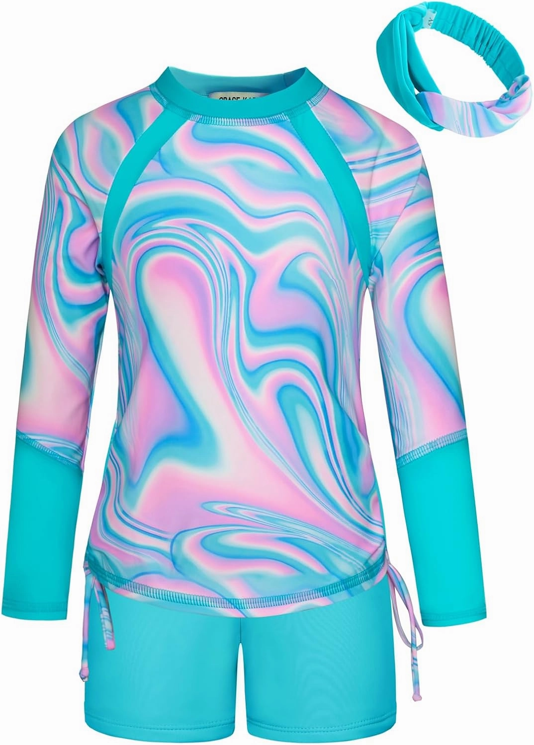 GRACE KARIN Girls Swimsuit Long Sleeve Rashguard Set 2-Piece Bathing Suit 6-12Y