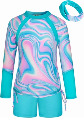 GRACE KARIN Girls Swimsuit Long Sleeve Rashguard Set 2-Piece Bathing Suit 6-12Y